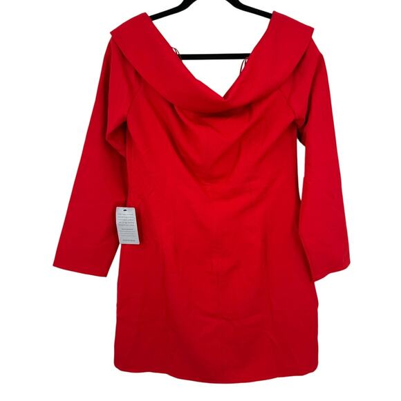 Astr the Label off the shoulder tuxedo collar long sleeve dress red size Large L - Picture 8 of 8